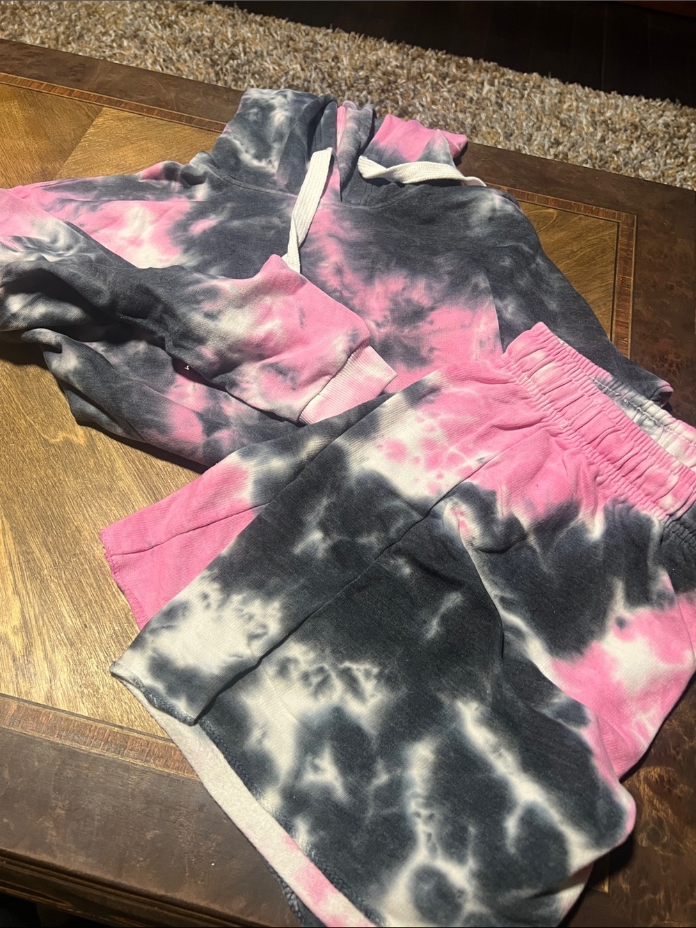 Hot Kiss Tie-Dye Long Sleeve Hoodie & Shorts Set - Pink and Black NWOTs